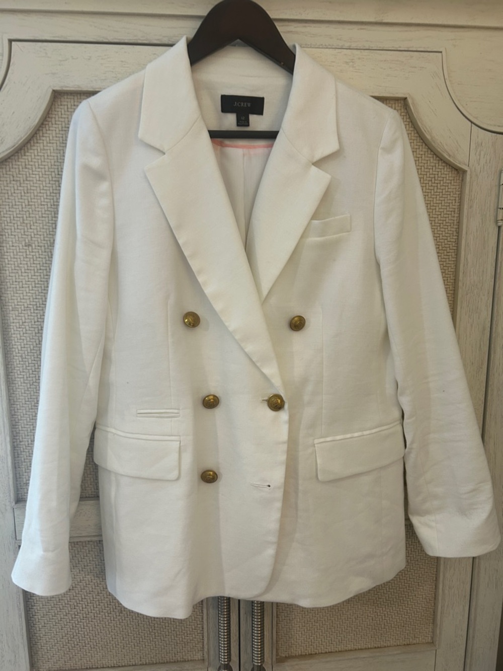 J. Crew White Double-Breasted Blazer with Gold Buttons